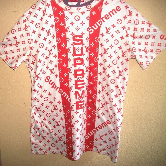 Red & White Cotton Short Sleeve T-Shirt Sz  Large NOT LV, NOT Supreme - Picture 1 of 2